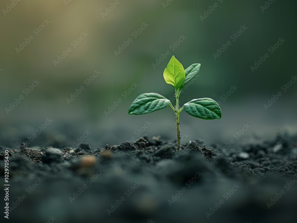 Naklejka premium a small plant sprouting out of the ground - ai