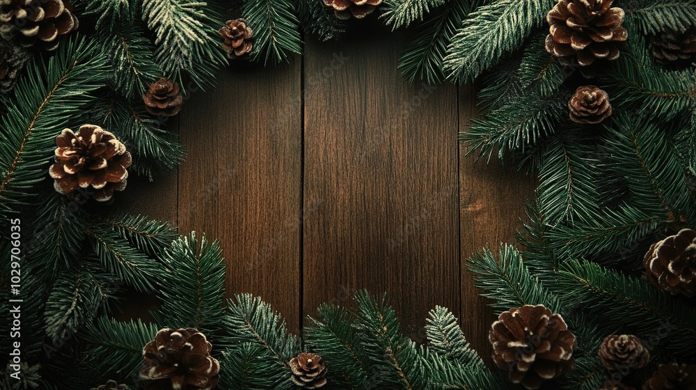 traditional green Christmas frame wreath on wooden background traditional green Christmas frame wreath on wooden background