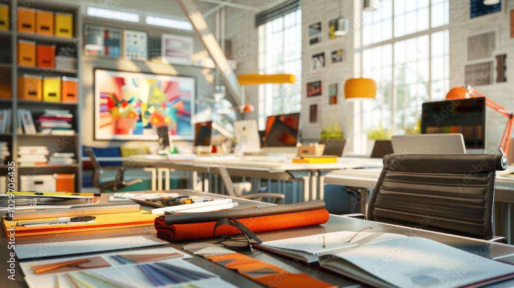 Modern Office Workspace with Natural Light Modern Office Workspace with Natural Light
