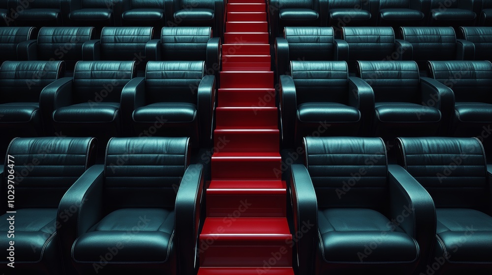 Obraz premium Overhead shot of luxury VIP stadium seats at field level, sleek design with leather texture, perfect for exclusive sports events, advertising high-end hospitality experience