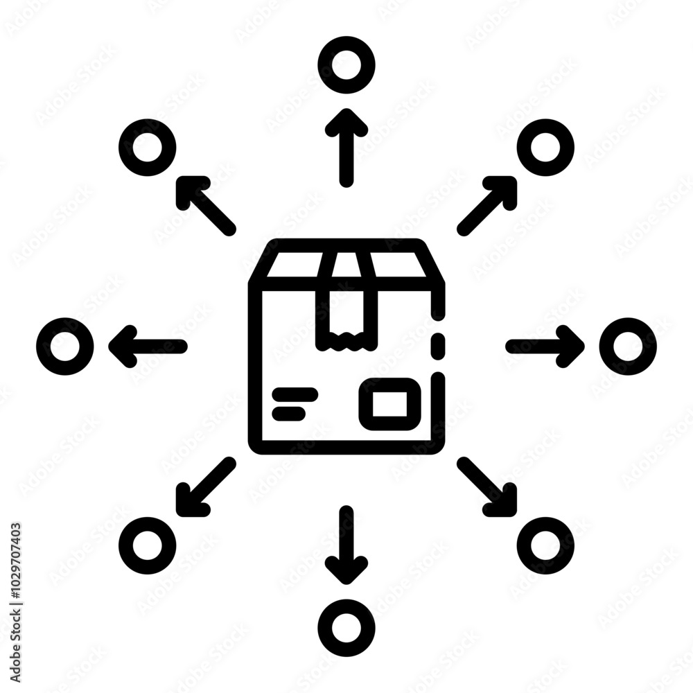 Fototapeta premium Package product distribution icon representing delivery, supply, and logistics management in marketing