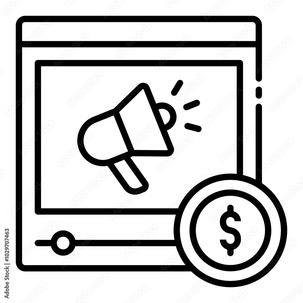 Advertising video icon representing internet marketing and online campaign promotion Advertising video icon representing internet marketing and online campaign promotion
