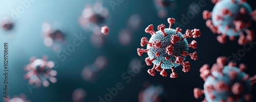 Microscopic view of virus particles, futuristic scientific illustration