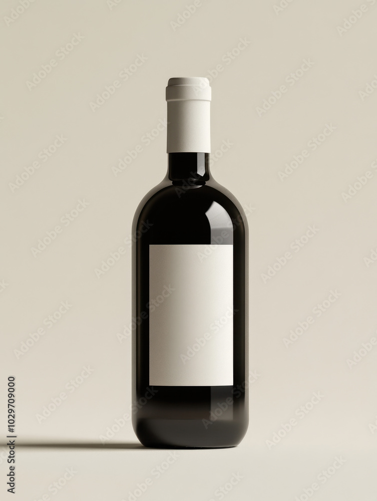 Dark Wine Bottle with Blank White Label Dark Wine Bottle with Blank White Label
