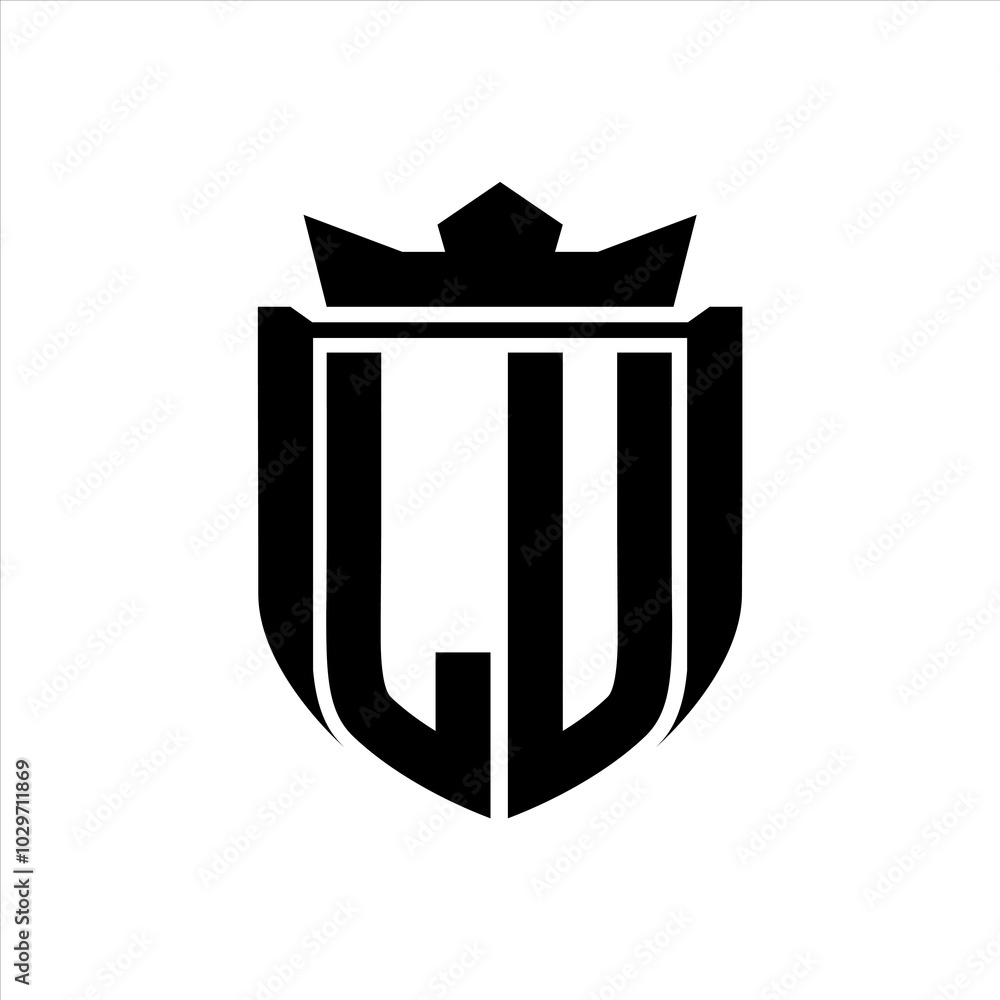 LU Logo with shield shape inside shield badge crown on white background template design LU Logo with shield shape inside shield badge crown on white background template design