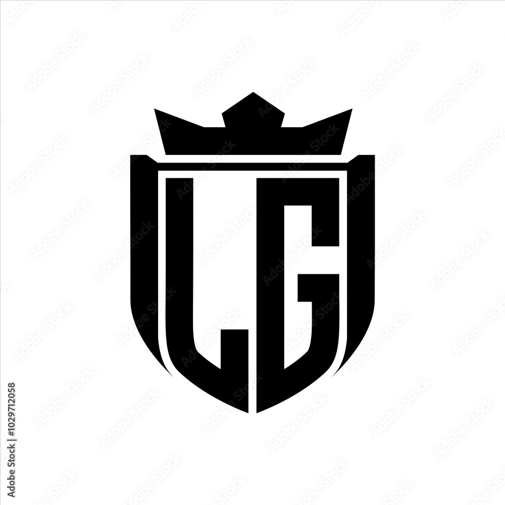 LG Logo with shield shape inside shield badge crown on white background template design LG Logo with shield shape inside shield badge crown on white background template design