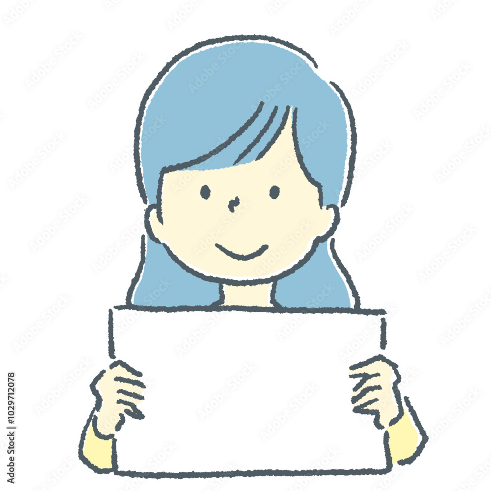 白紙ボードを持っている女性の素材イラスト