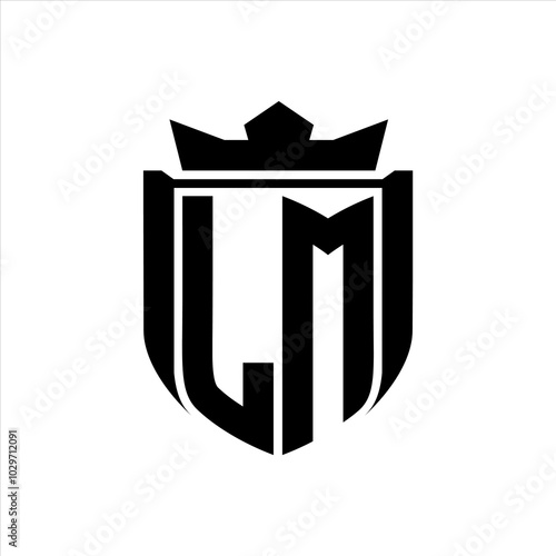 LM Logo with shield shape inside shield badge crown on white background template design