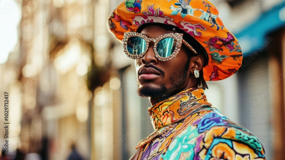 Obraz premium Guy in a bright, extravagant outfit, exuding wealth and confidence