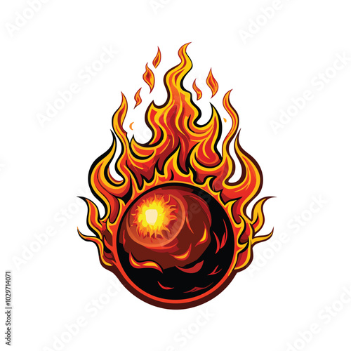 A glowing orb of fire surrounded by flames, with a yellow core.