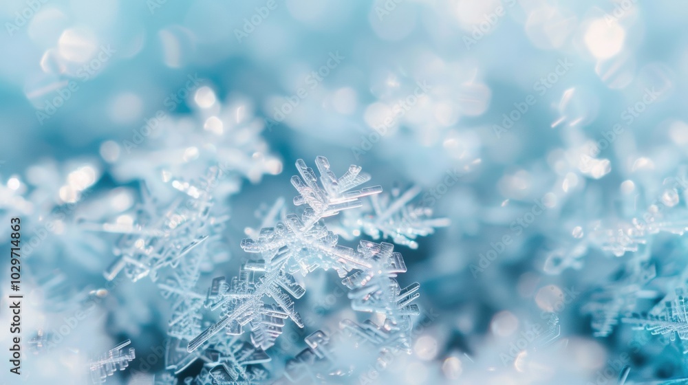 A close-up macro image of detailed snowflakes under soft blue lighting, highlighting their intricate and delicate patterns. A close-up macro image of detailed snowflakes under soft blue lighting, highlighting their intricate and delicate patterns.
