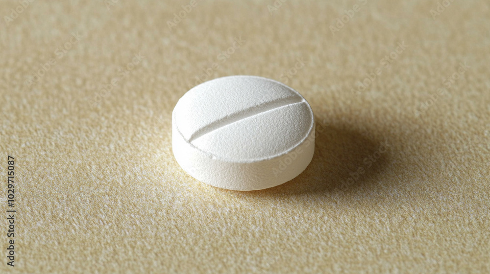 circular medicine pill rests on a blank background, symbolizing simplicity, health, medical care, treatment, and the precision of pharmaceutical science circular medicine pill rests on a blank background, symbolizing simplicity, health, medical care, treatment, and the precision of pharmaceutical science