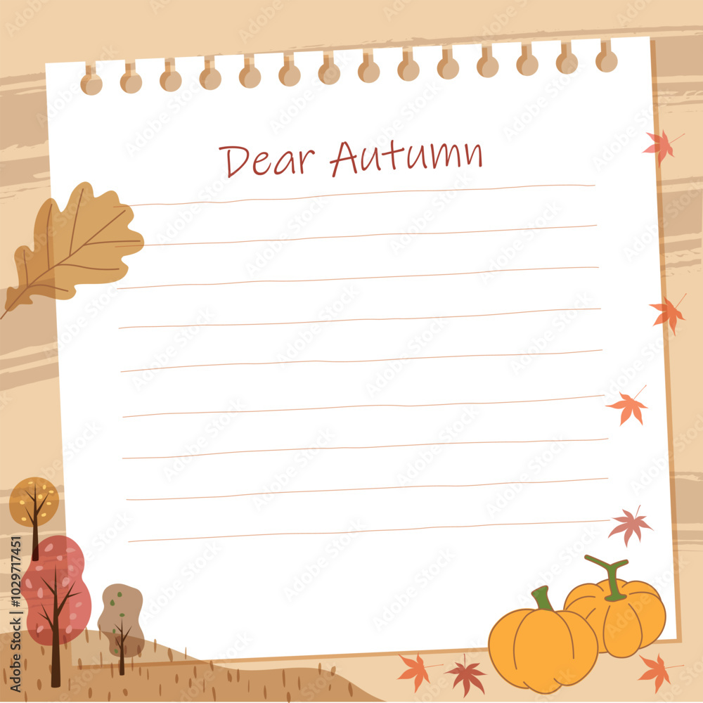 Fototapeta premium Autumn frame4. Note Background. Autumn Landscape Illustration