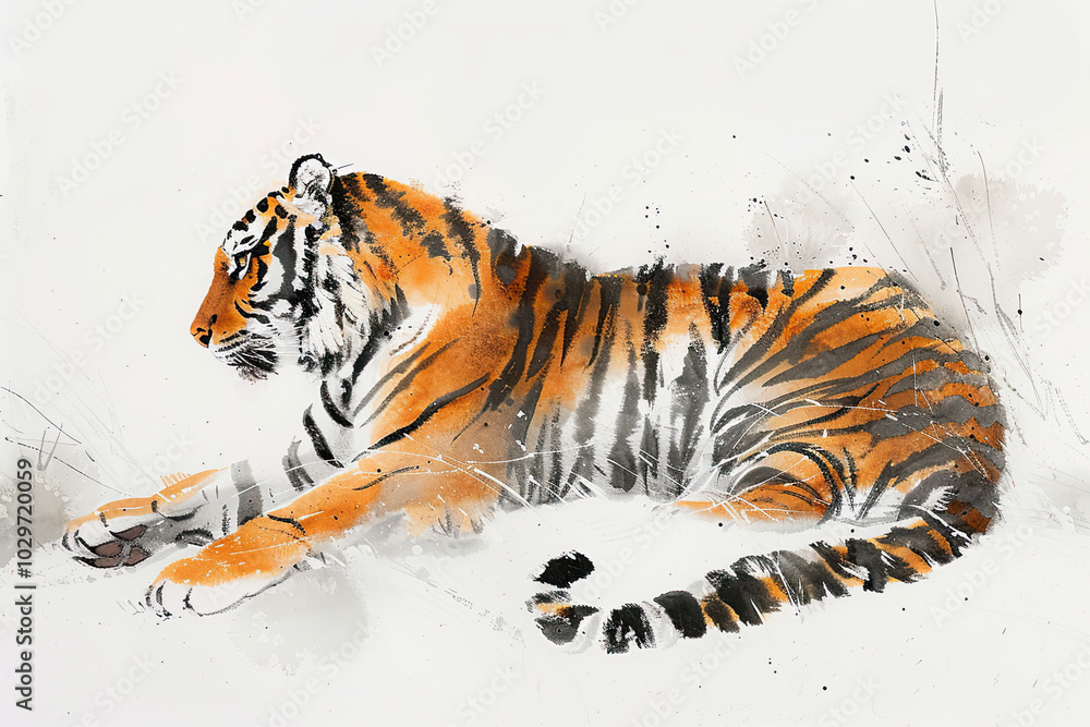 Obraz premium Traditional ink painting tiger in the woods.