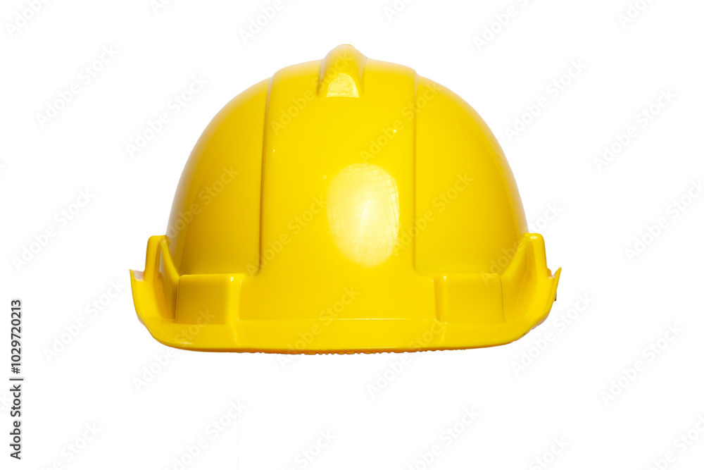 Fototapeta premium Yellow hard hat isolated on white background with clipping path. Side view.