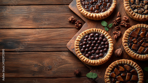 freshly baked pies, arranged neatly with ample space for text. The image symbolizes comfort, nostalgia, and simplicity, offering a cozy backdrop for autumn or festive messages