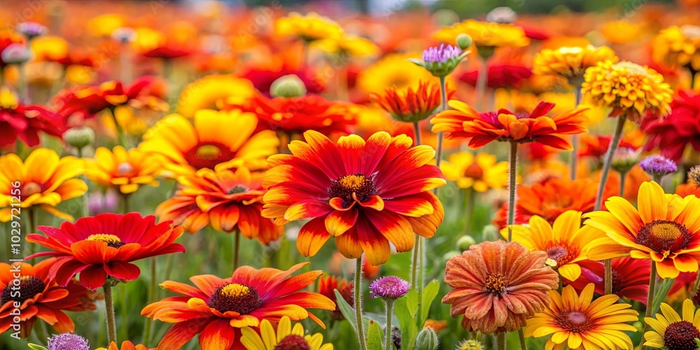 A vibrant tapestry of red, orange, and yellow blossoms, a colorful symphony of nature's artistry A vibrant tapestry of red, orange, and yellow blossoms, a colorful symphony of nature's artistry