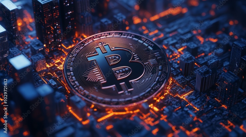 Bitcoin City: The Future of Finance, a 3D depicting a futuristic city built on a circuit board, with a glowing Bitcoin at the center, symbolizing the rise of cryptocurrency, digital finance, and tech Bitcoin City: The Future of Finance, a 3D depicting a futuristic city built on a circuit board, with a glowing Bitcoin at the center, symbolizing the rise of cryptocurrency, digital finance, and tech