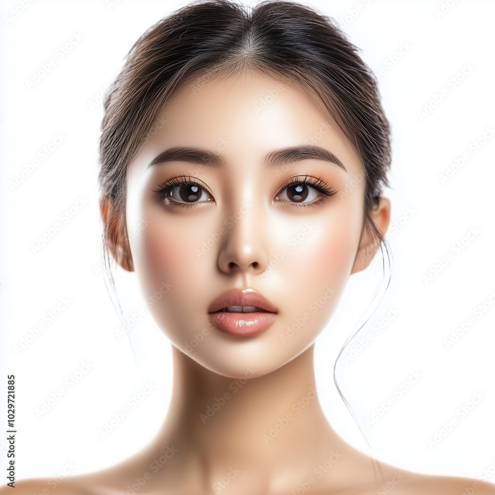 half body portrait of a beautiful asian modeling woman with healthy glowing fresh skin on a white background half body portrait of a beautiful asian modeling woman with healthy glowing fresh skin on a white background