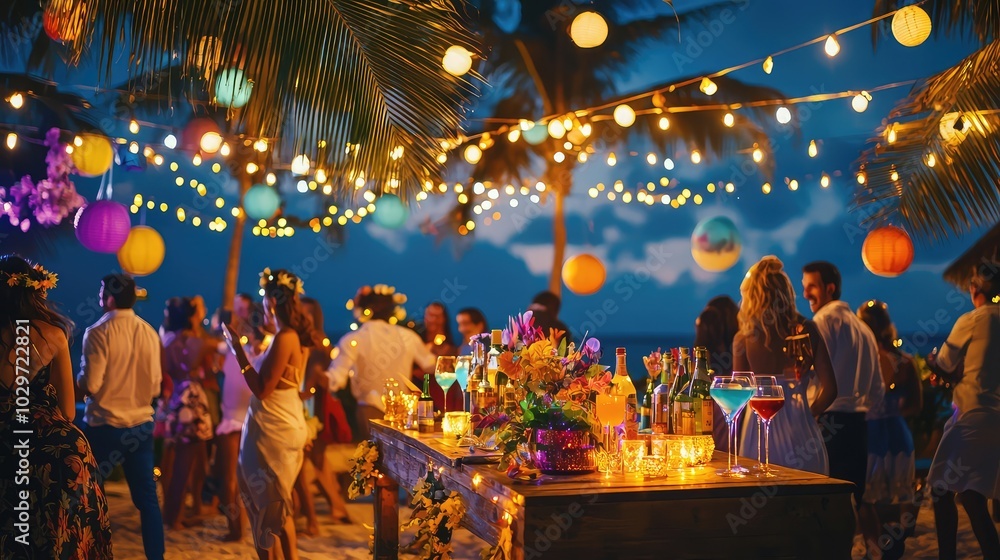 Vibrant Tropical Party Under Night Sky Vibrant Tropical Party Under Night Sky