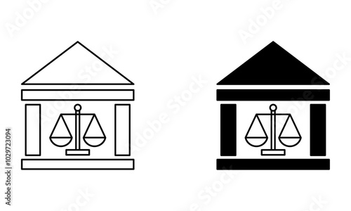 Building with a balance scale, courthouse and law legal house icon vector