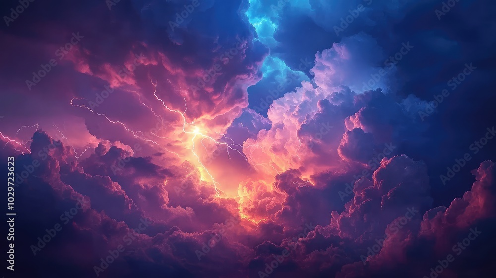 Dramatic Lightning Illuminating Lively Clouds at Dusk Dramatic Lightning Illuminating Lively Clouds at Dusk