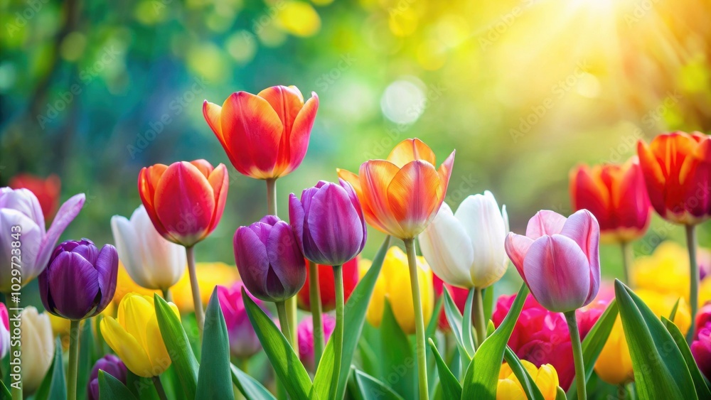 Tulips in vibrant colors against a lush green background , tulips, flowers, spring, vibrant, colorful, green, background Tulips in vibrant colors against a lush green background , tulips, flowers, spring, vibrant, colorful, green, background