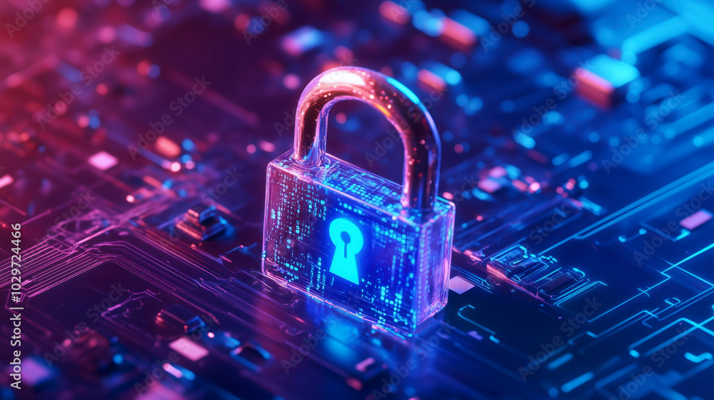 Digital padlock symbolizing cybersecurity and data protection Digital padlock symbolizing cybersecurity and data protection