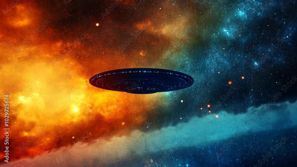 A spaceship flies through the cosmos, illuminated by the light of nearby stars and galaxies A spaceship flies through the cosmos, illuminated by the light of nearby stars and galaxies