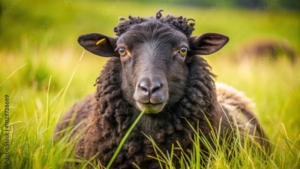 Black sheep laying in tall grass with fluffy wool and closed eyes, nature, animal, sheep, black, grass, fluffy, closed eyes Black sheep laying in tall grass with fluffy wool and closed eyes, nature, animal, sheep, black, grass, fluffy, closed eyes