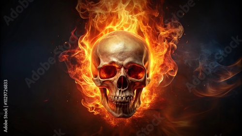 A Human Skull Engulfed in Fiery Flames, Representing the Power and Intensity of Uncontrollable Passion