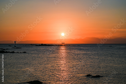 神奈川県葉山町森戸海岸からの夕日