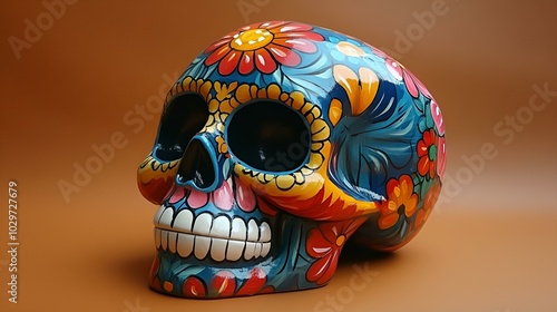a colorful skull with flowers painted on it


