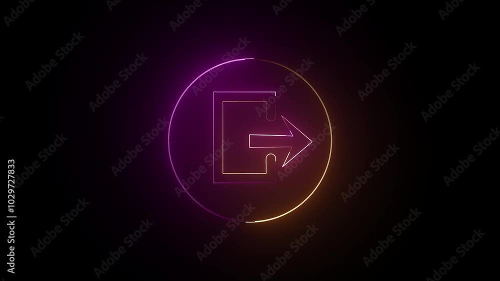 glowing neon login with logout file animation icon on black background glowing neon login with logout file animation icon on black background