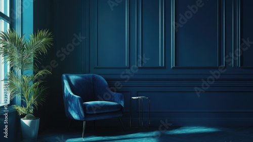 Obraz na płótnie Modern Living Room - Elegant Interior Design with Blue Accents w salonie