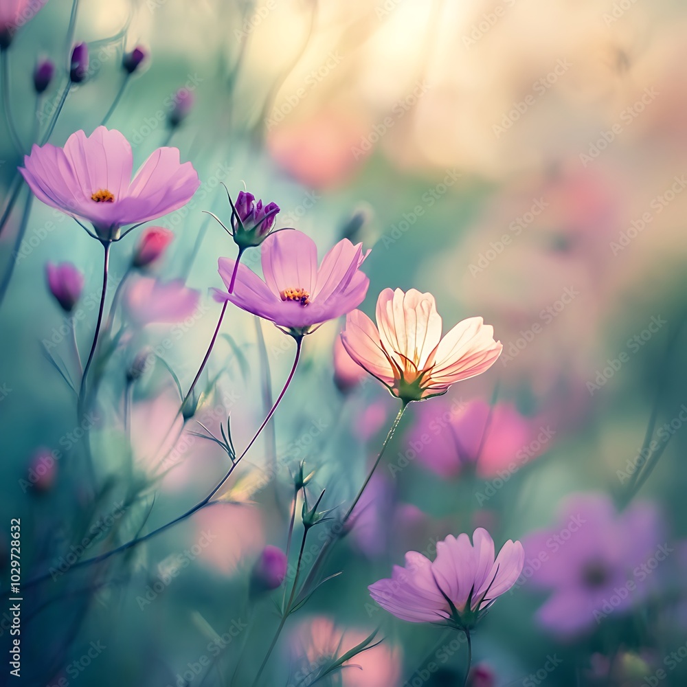 Cosmos flowers blooming in the garden with sun light, nature background Cosmos flowers blooming in the garden with sun light, nature background
