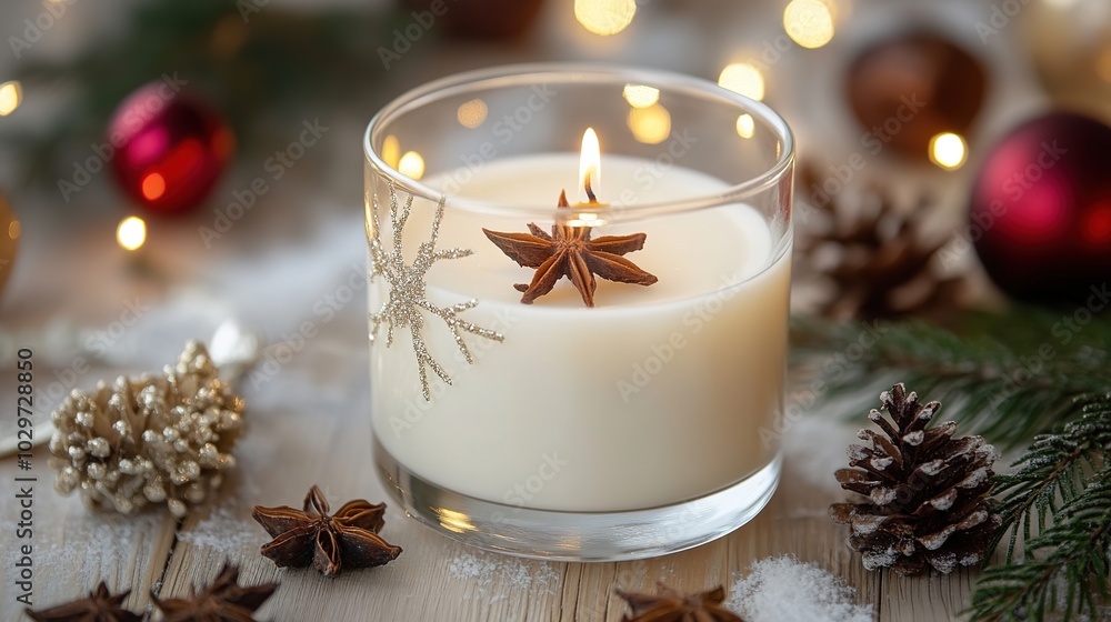 Elegant Christmas Candle with Warm Glow: A Festive Touch of Holiday Cheer with Soft Lighting and Holiday Spirit Elegant Christmas Candle with Warm Glow: A Festive Touch of Holiday Cheer with Soft Lighting and Holiday Spirit