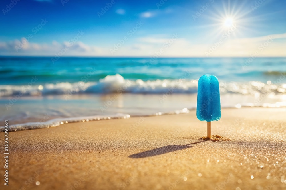Blue Popsicle on Sandy Beach - Minimalist Summer Vacation Wallpaper Blue Popsicle on Sandy Beach - Minimalist Summer Vacation Wallpaper