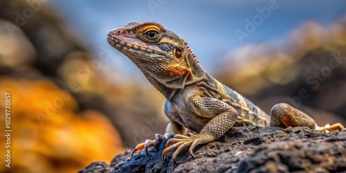 Shy lizard on volcano rock shedding its skin , lizard, hunt, insects, hot, volcano, rock, sun, hematocryal, macro, scaled skin photo