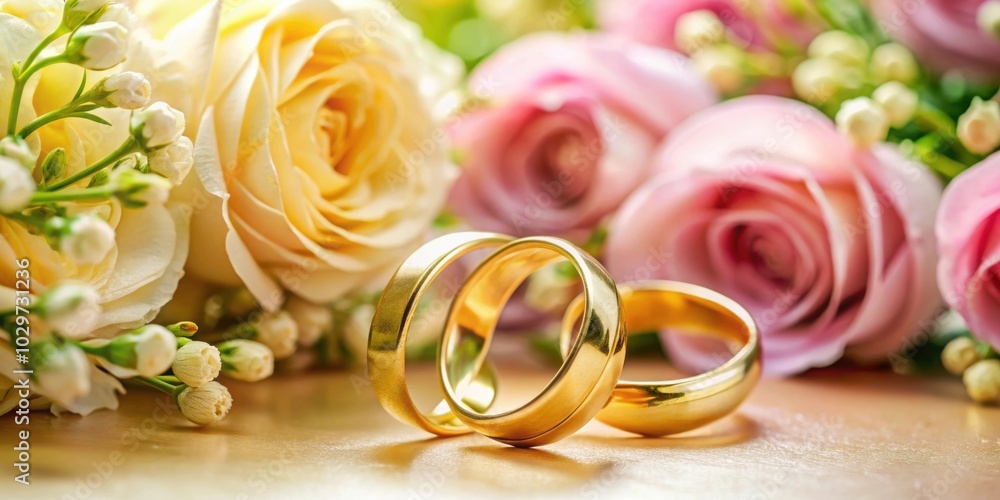 Two elegant gold rings on a background of beautiful flowers, gold, rings, elegant, jewelry, floral, background, beautiful Two elegant gold rings on a background of beautiful flowers, gold, rings, elegant, jewelry, floral, background, beautiful