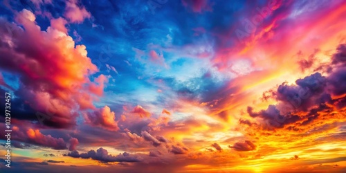 Vibrant sky with colorful clouds backdrop, sky, clouds, red, yellow, blue, colorful, vibrant, bright, background