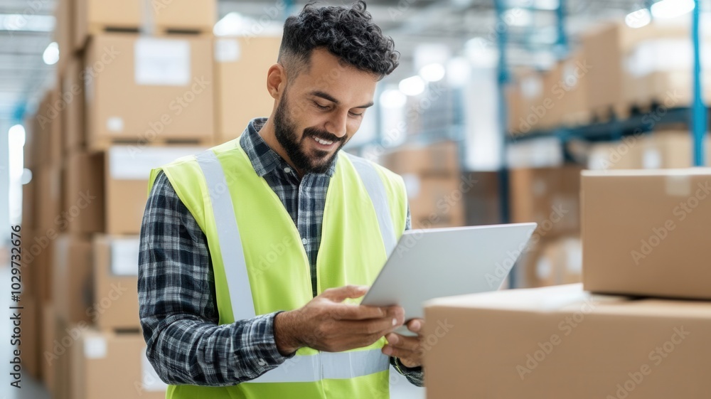 Obraz premium Procurement manager reviewing shipping schedules and supplier contracts in an office setting logistics management, business