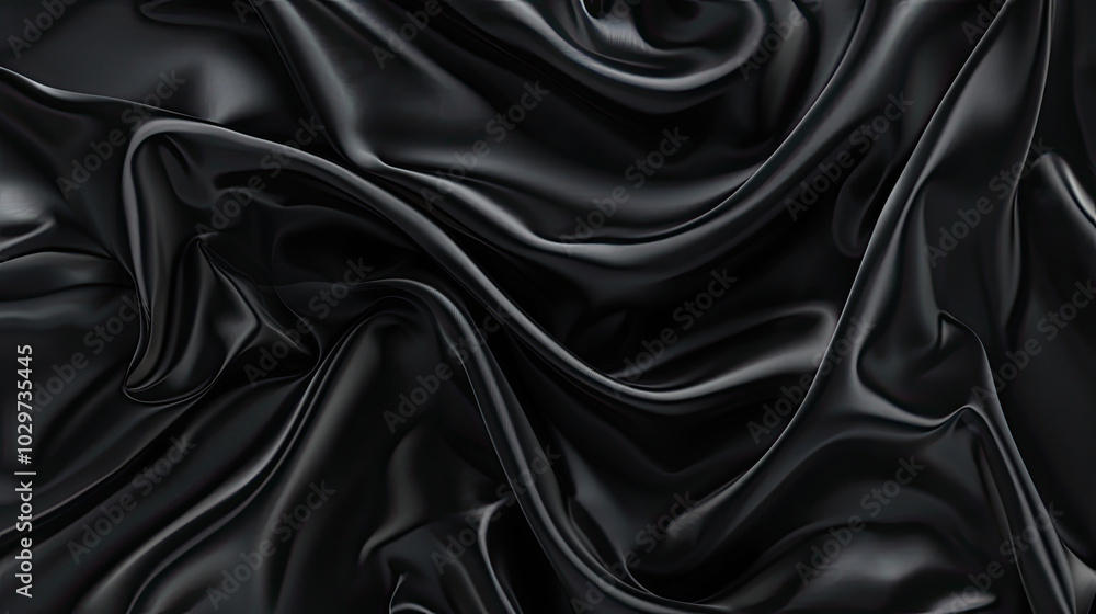 Obraz premium Abstract black silk fabric texture background. Creases of satin