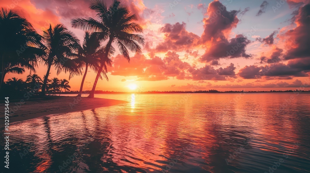Serene Tropical Sunset Over Calm Water Serene Tropical Sunset Over Calm Water