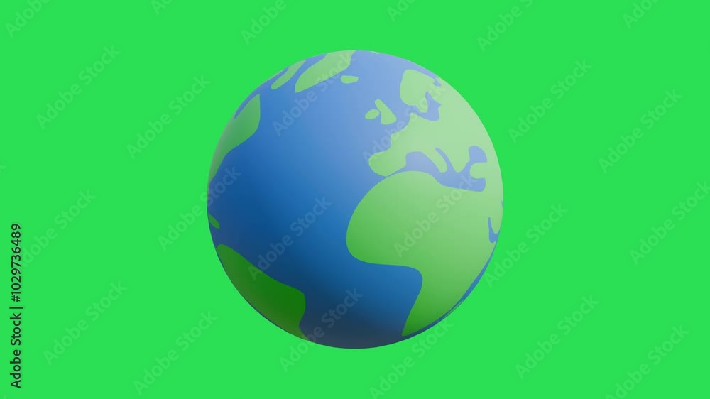 3d cartoon loop animation planet earth day environment conservation save green planet rotate isolated transparent alpha channel background 