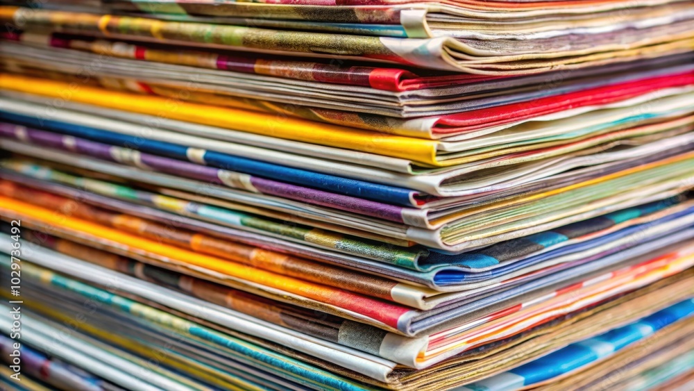 Close up view of a vibrant stack of magazines , colorful, edge, close-up, magazines, stacking, publication, glossy, vibrant Close up view of a vibrant stack of magazines , colorful, edge, close-up, magazines, stacking, publication, glossy, vibrant