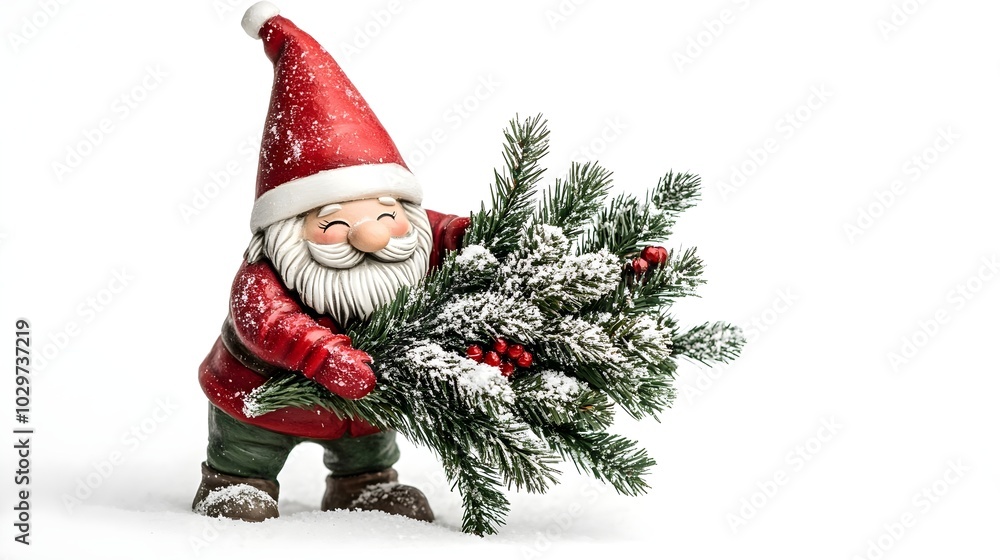 G. Warnywater's Christmas Gnome hugging a Christmas tree, clipart on a white background G. Warnywater's Christmas Gnome hugging a Christmas tree, clipart on a white background