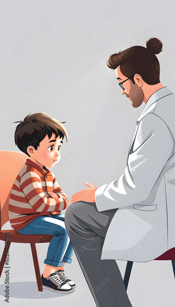 Obraz premium Psychotherapy Practice,Psychiatrist Consultation.Worried Parent,Father and Mother,Naughty Capricious Son.Psychologist Session.Difficult Child Boy.Family Crisis Treatment.Psychology Vector Illustrati