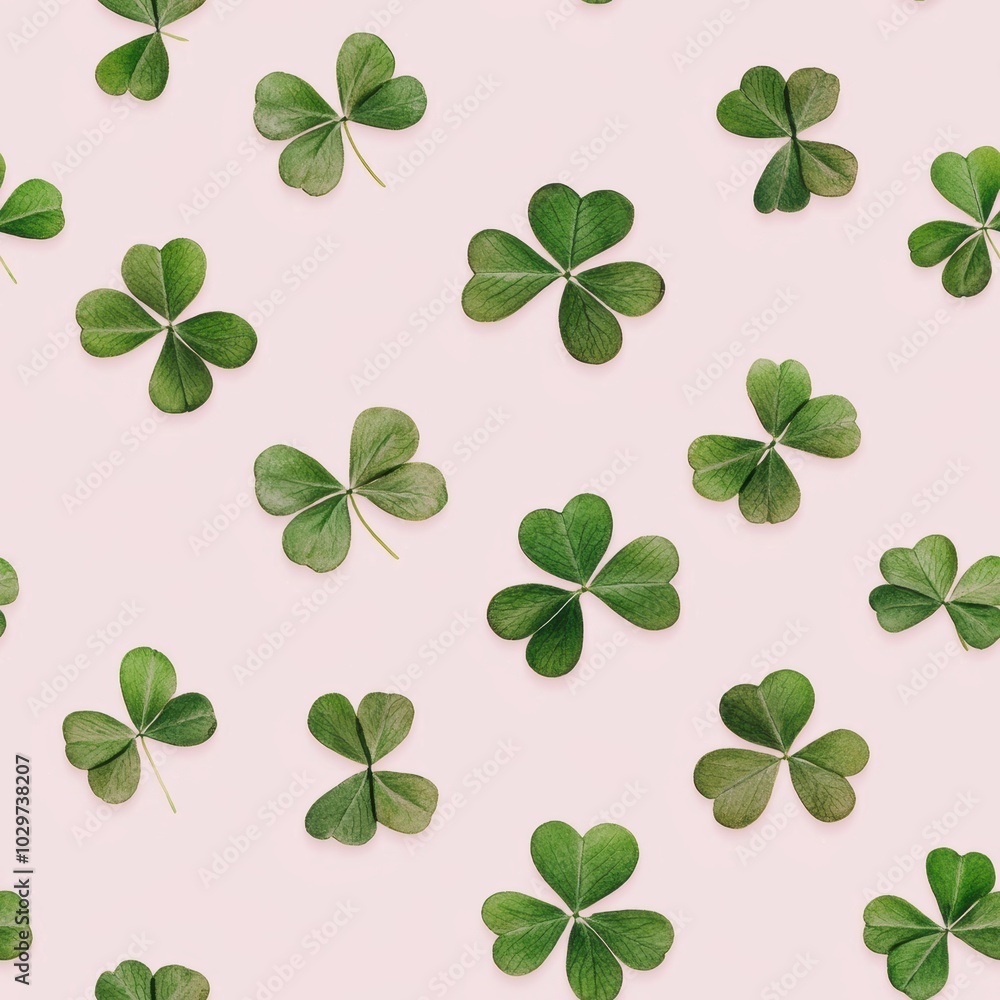 Light Pink Background with Green Clover Leaves Seamless Pattern Light Pink Background with Green Clover Leaves Seamless Pattern