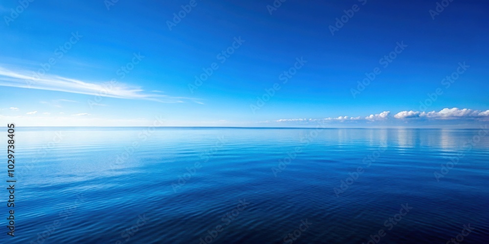 Clear blue sky reflecting off calm ocean water, serene, peaceful, tranquil, nature, outdoors, horizon, vacation, seascape Clear blue sky reflecting off calm ocean water, serene, peaceful, tranquil, nature, outdoors, horizon, vacation, seascape